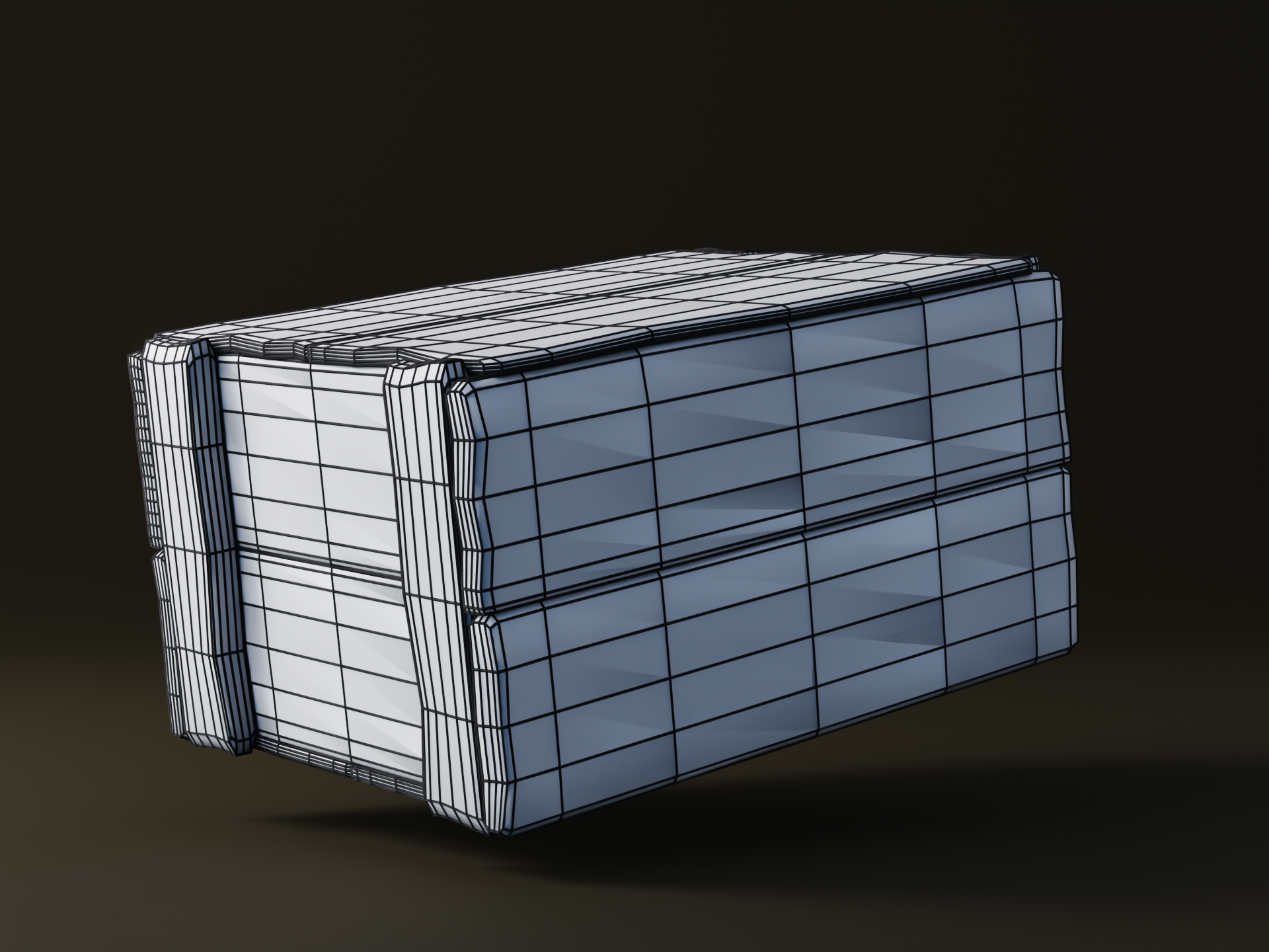 Small Wooden Storage Box wireframe render